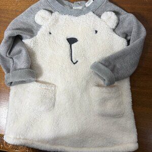 Baby Gap Girls Cozy Bear Fleece Shift Dress, Ivory Frost, 6-12 MOS